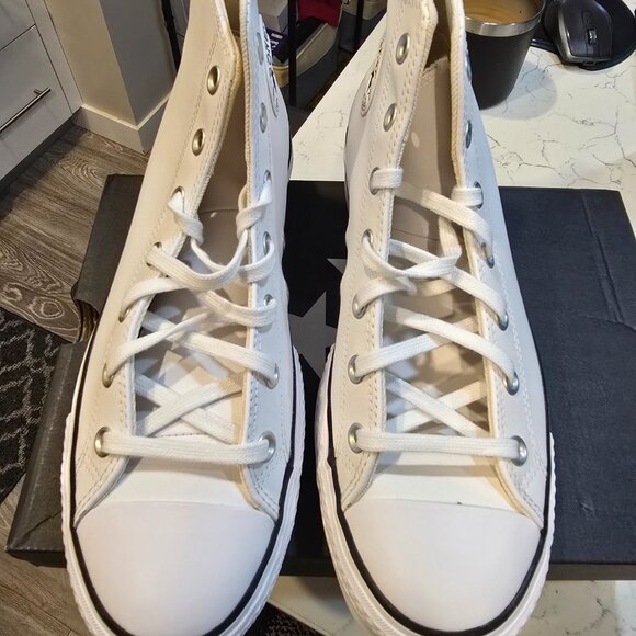 Converse Chuck Taylor All Star Platform WHITE Leather High Top MENS SIZE 10 NEW - Picture 4 of 13